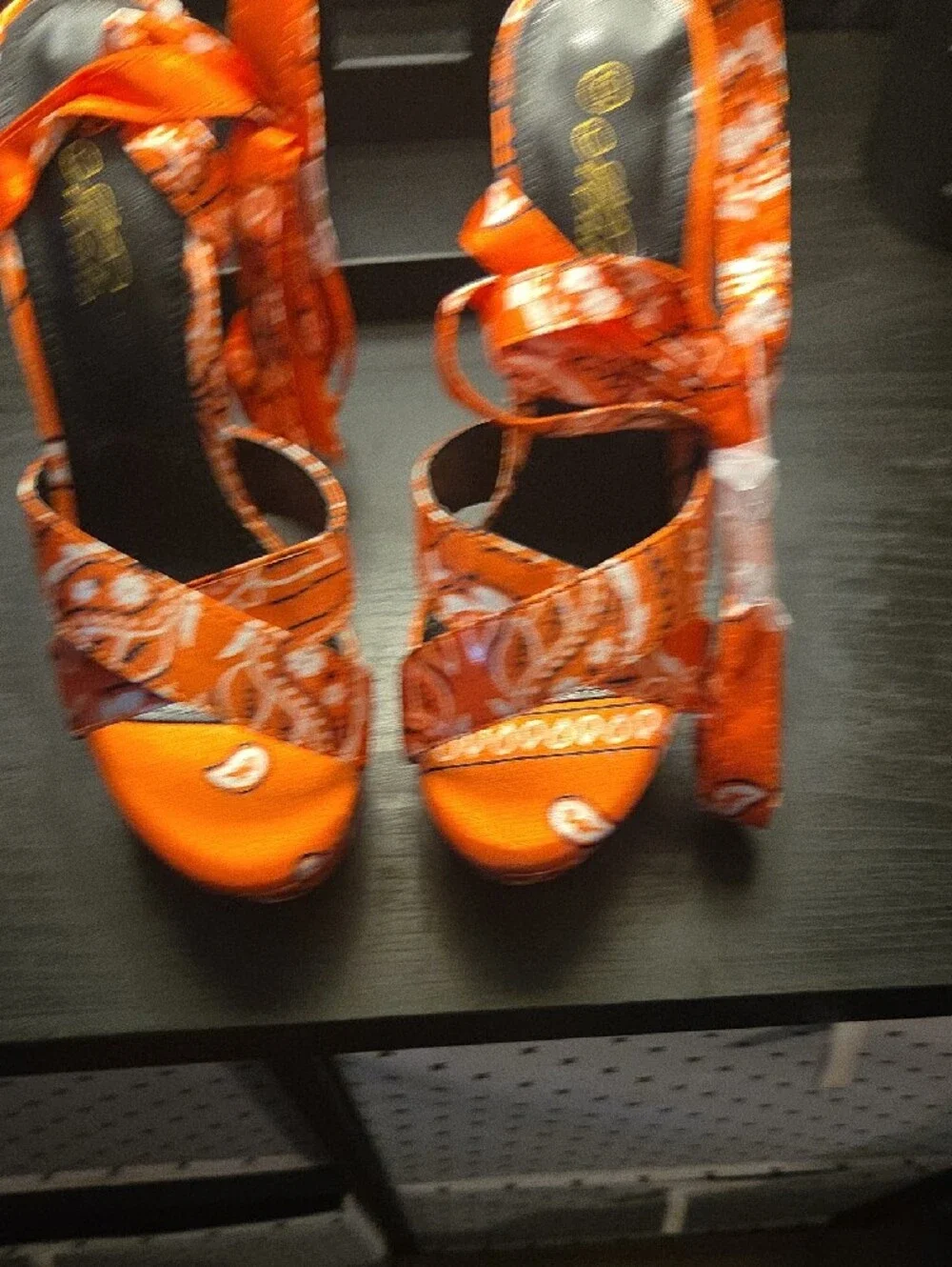 Mata Shoes Orange Paisley Platform Sandals
